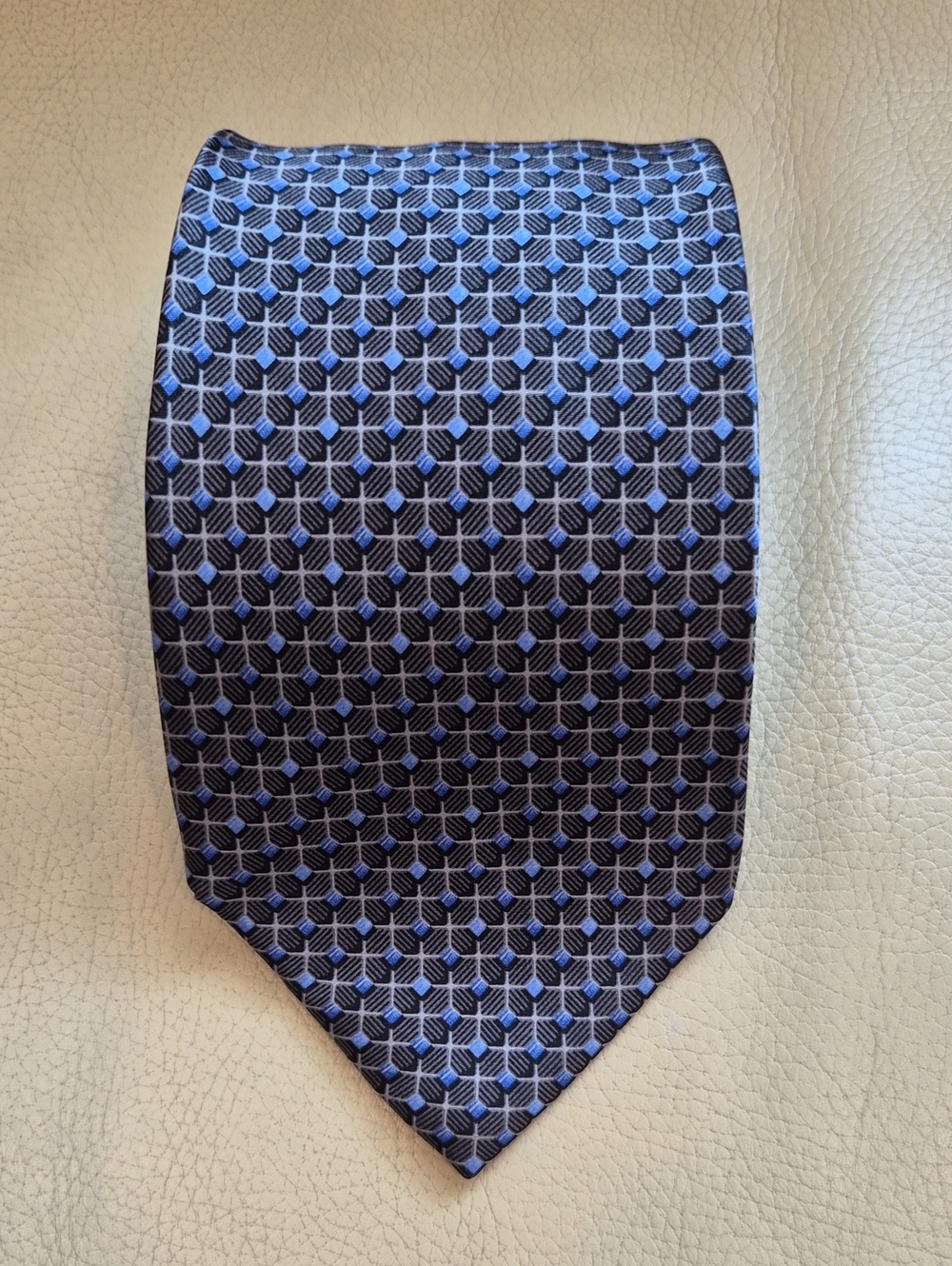Valentino Made In Italy Blue and Gray Geometric Silk Tie